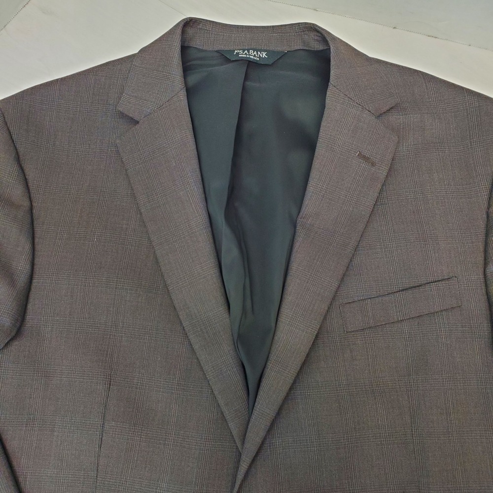 Jos A Bank Traveler 46R Brown Plaid Wool Slim Fit Blazer Wedding Guest Preppy